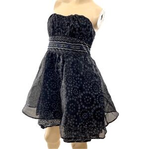 Free People- Black Empire Waist Tiered Mesh Mini Dress- 4